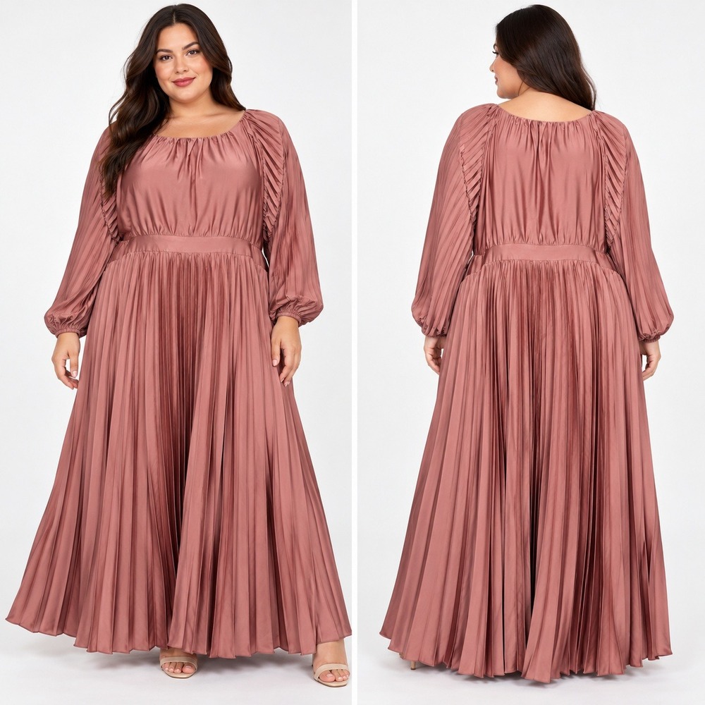 Dainty Jewells Moonlight Sonata Maxi Dress 4XL Rose Mauve Pleated Modest Formal